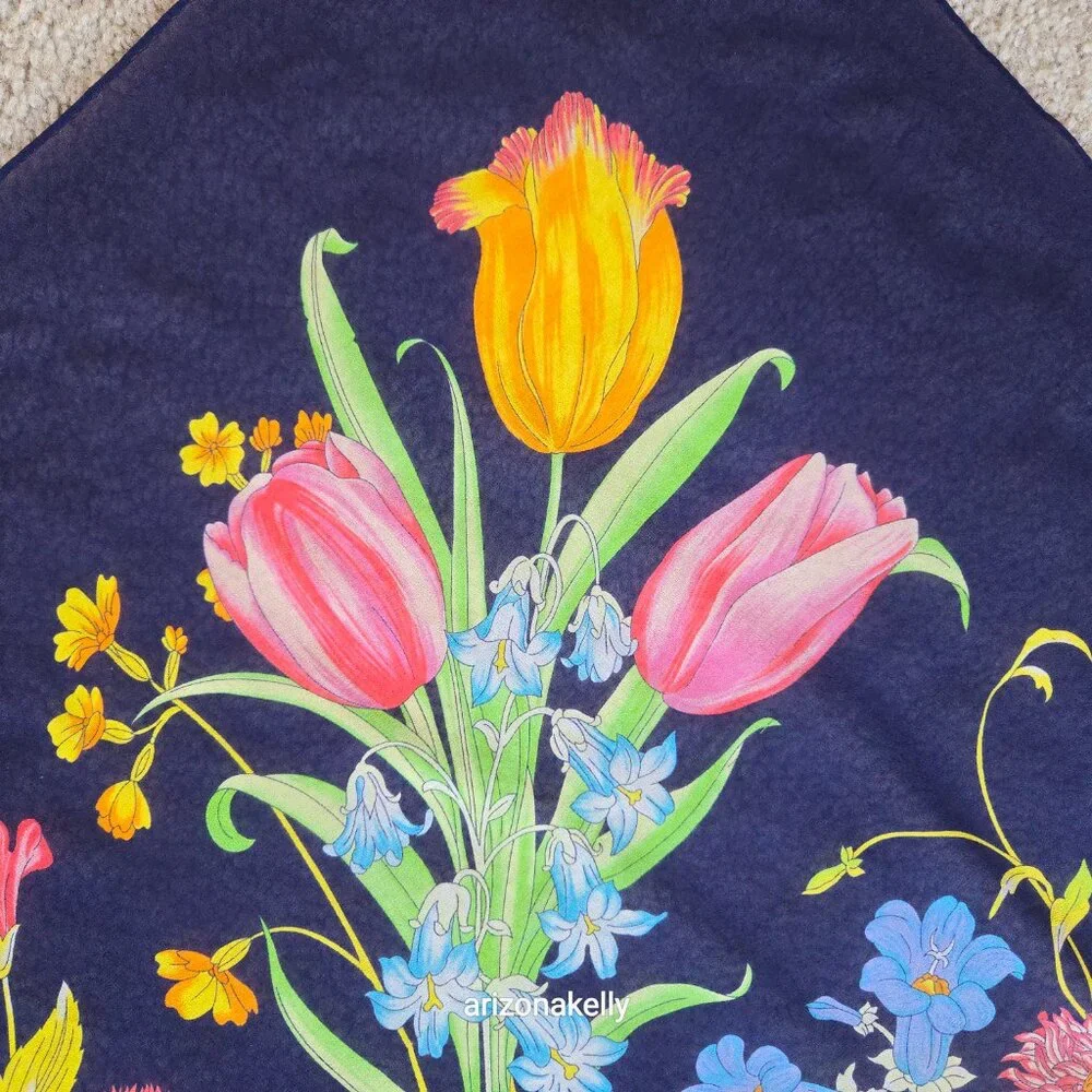 Large Silk Crepe Floral Scarf in Flawless Condition